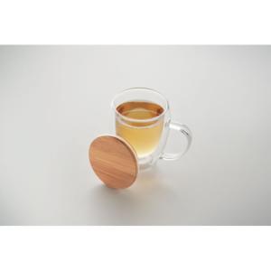 MUG EN VERRE DOUBLE PAROI 300ML AVEC ANSE COUVERCLE EN BAMBOU LCH